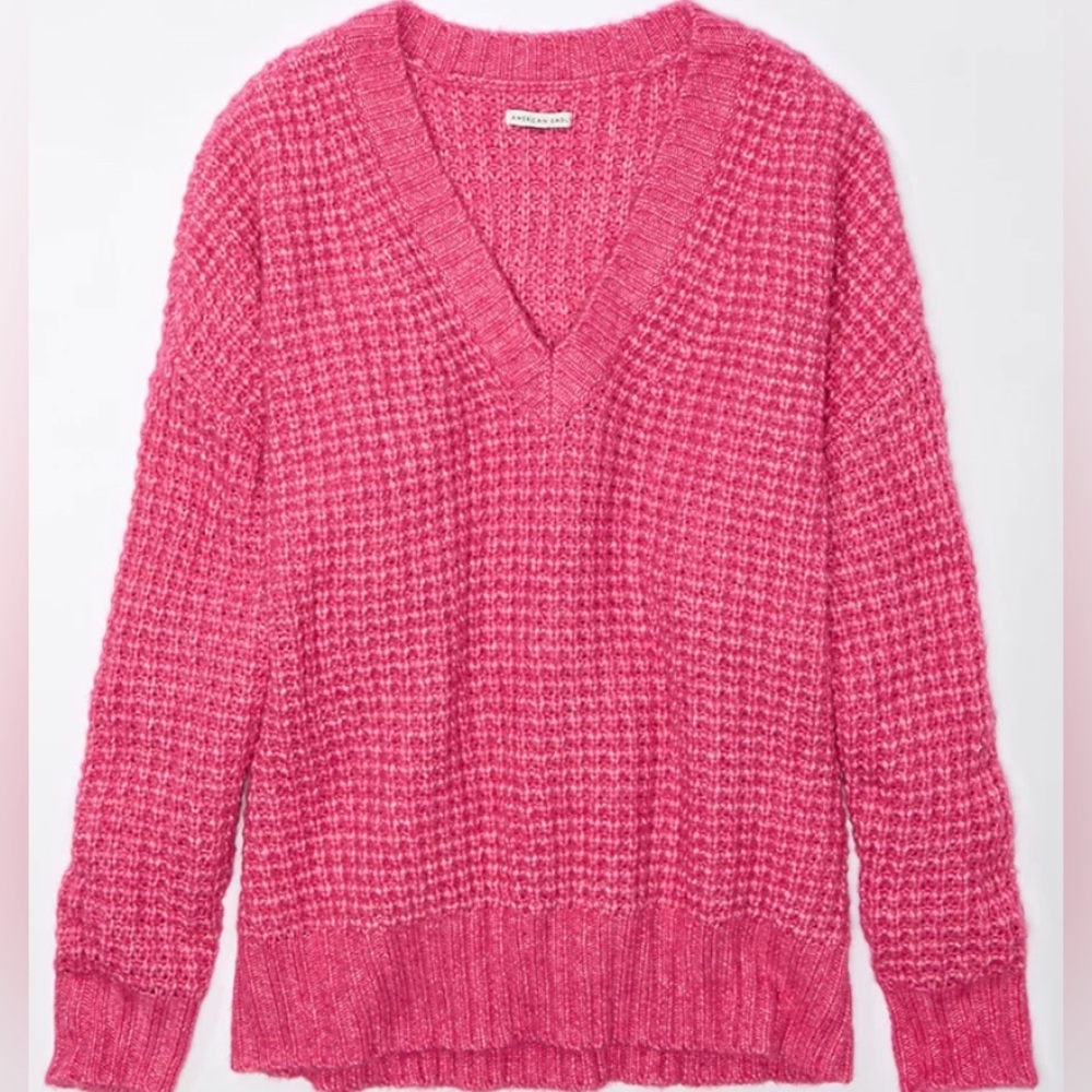 American Eagle Whoa So Cozy Waffle V-Neck Sweater